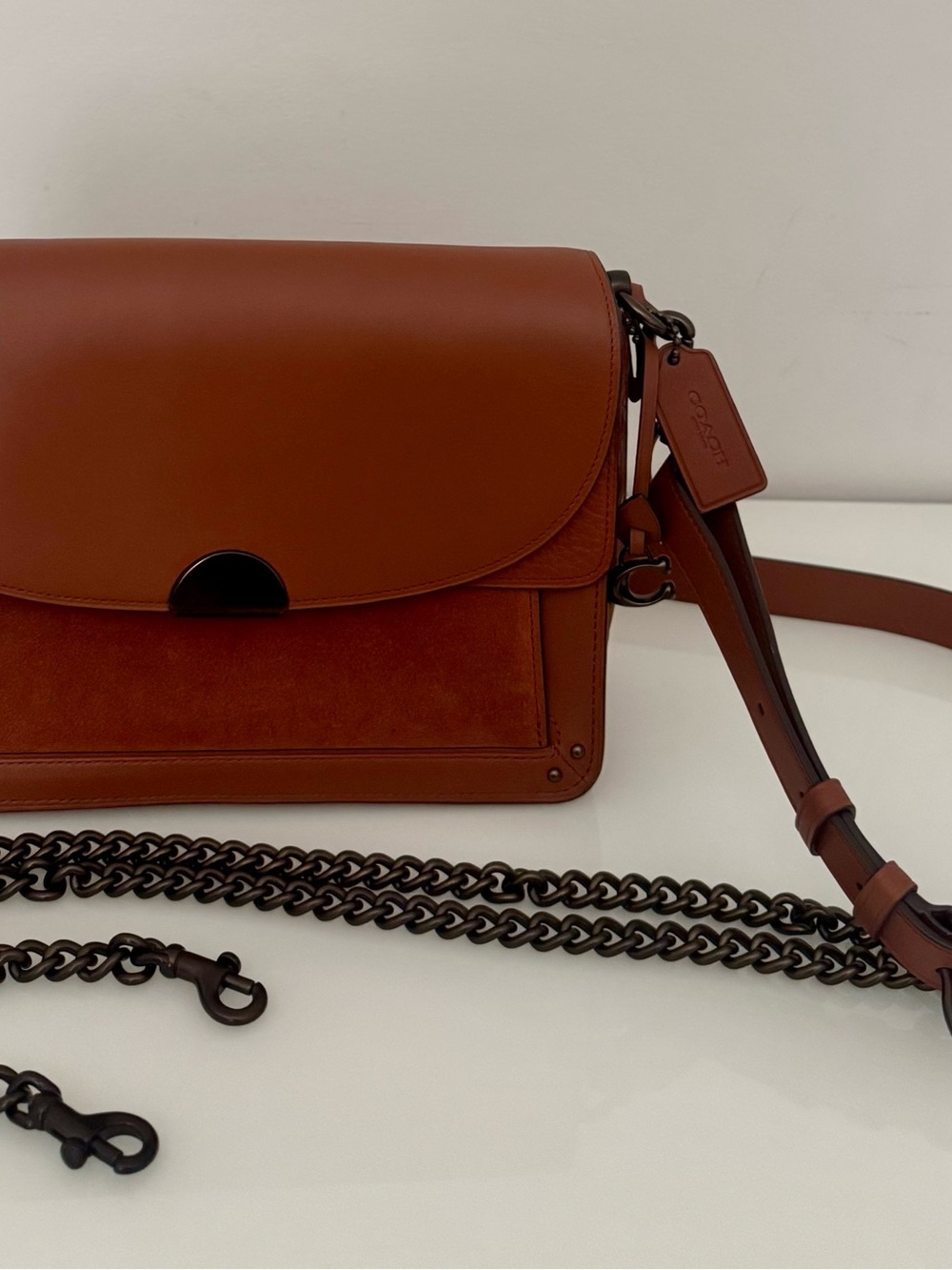 Coach Saddle Crossbody in Cognac Brown with Dark Hardware